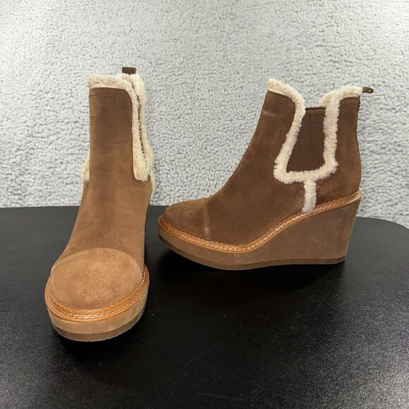 Sam Edelman Boots Women 7 Suede Sherpa Raegan‎ Ankle Wedge - Picture 1 of 8